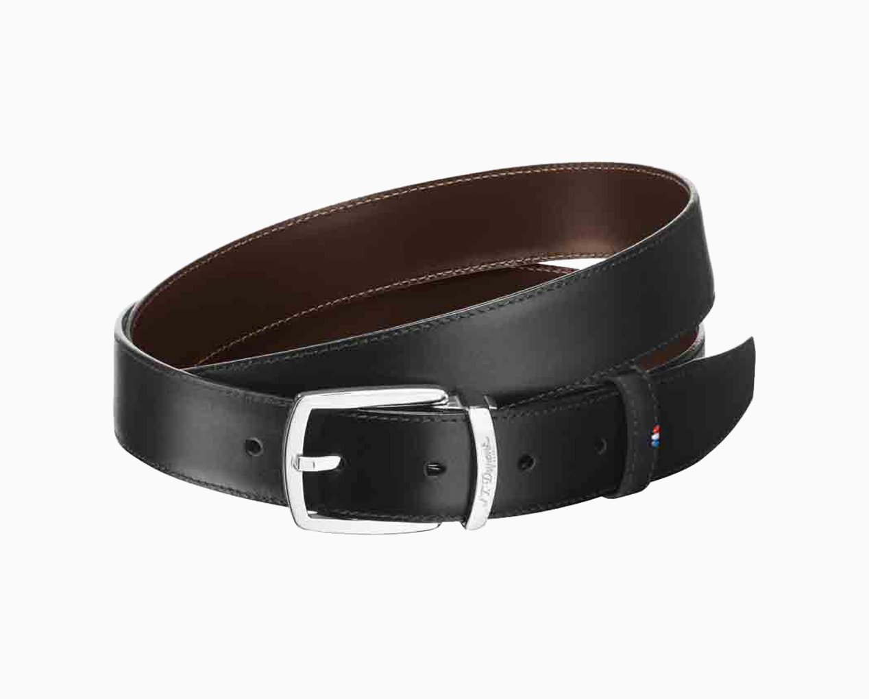 S.T. DUPONT LINEA D BLACK LEATHER/BROWN 30 MM 8200120 BELT 8200120