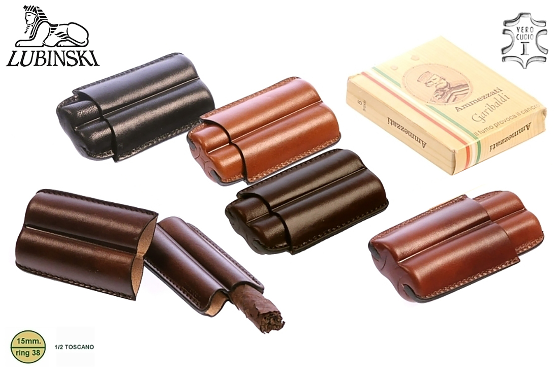 PORTASIGARI LUBINSKI ASTUCCIO SAGOMATO IN CUOIO PER 2 MEZZI SIGARI TOSCANI TOSCANELLO M50882
