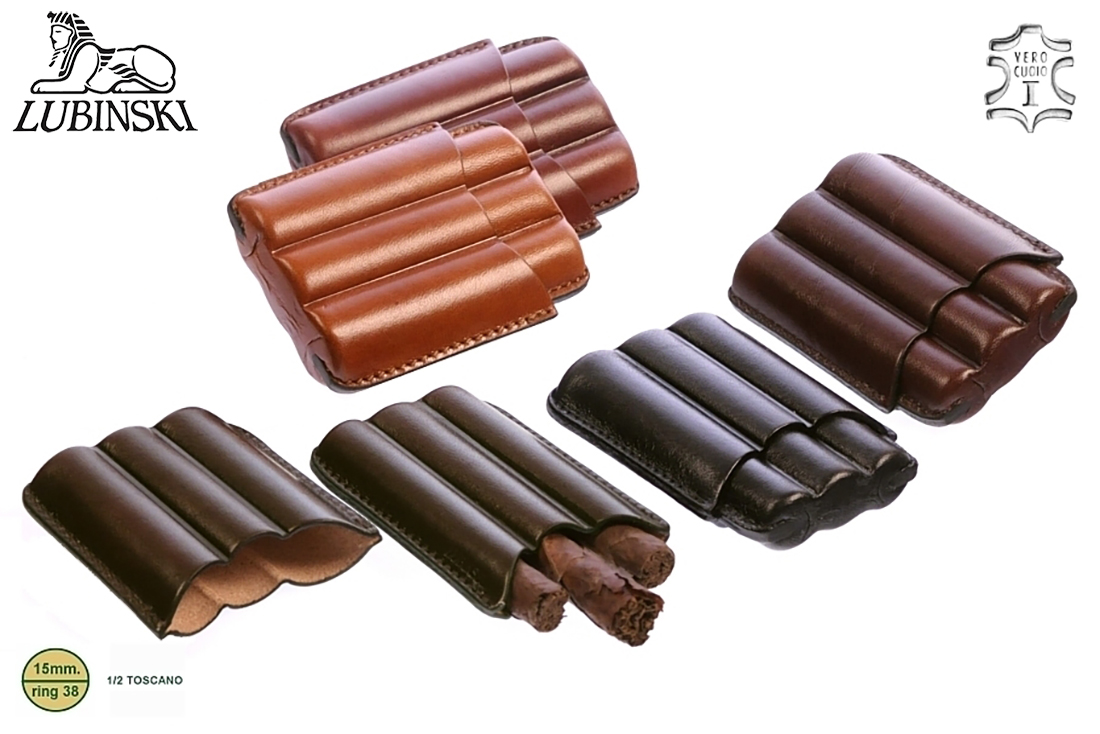 PORTASIGARI LUBINSKI ASTUCCIO SAGOMATO IN CUOIO PER 3 MEZZI SIGARI TOSCANI TOSCANELLO M50883