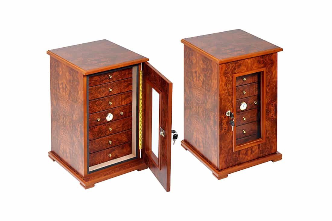 LUBINSKI GLASS HUMIDOR CEDAR WOOD ELM ROOT  Q1002R Q1002R