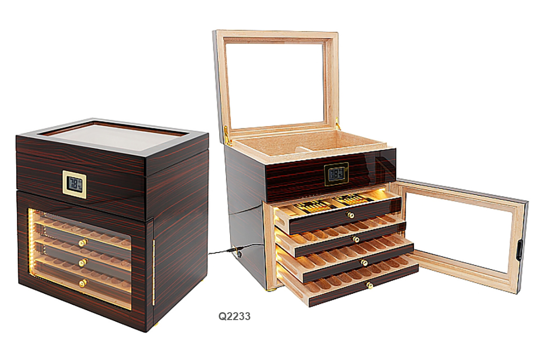 SCATOLA HUMIDOR PORTASIGARI LUBINSKI IN EBANO CON 4 CASSETTI E LED Q2233
