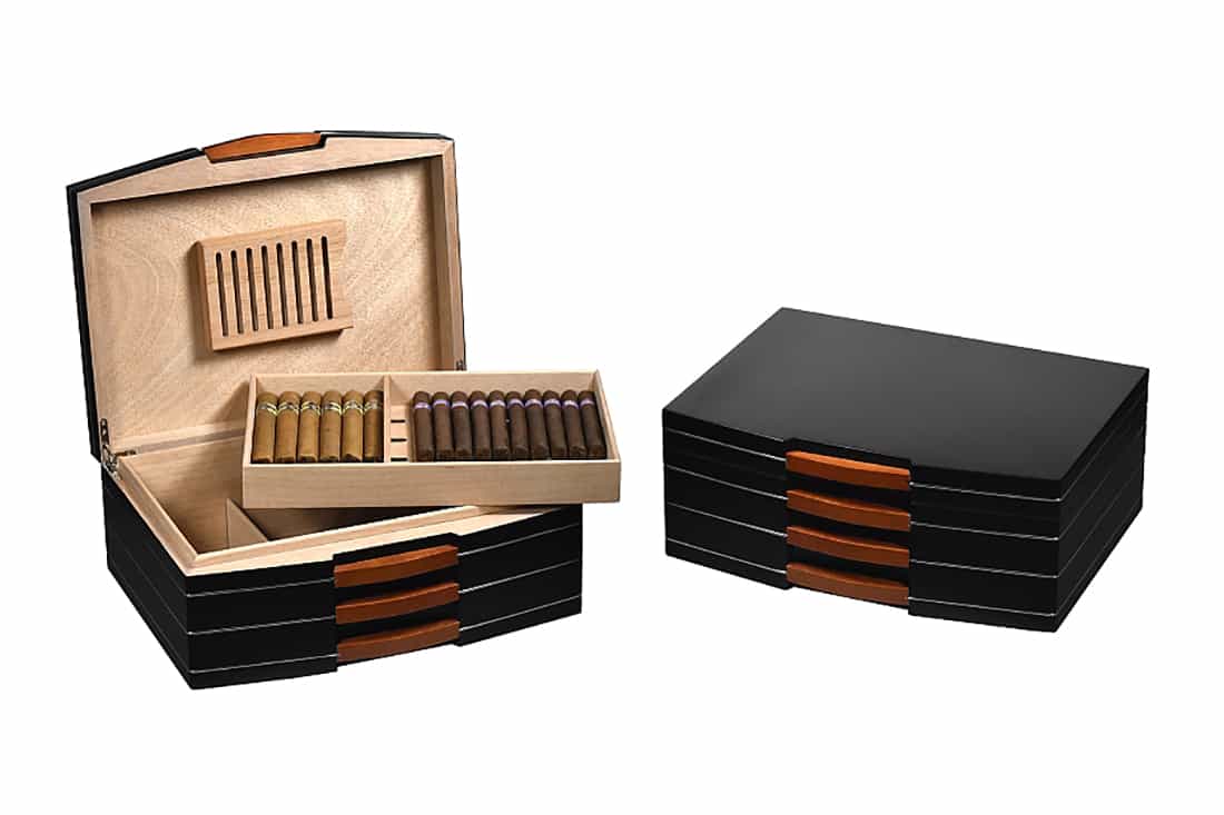 SCATOLA HUMIDOR PORTASIGARI UMIDIFICATORE 100 SIGARI LUBINSKI NERO OPACO Q267BV