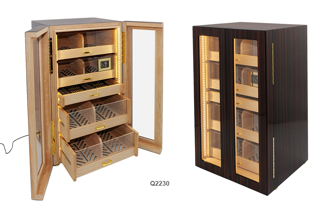 VETRINA HUMIDOR PORTASIGARI LUBINSKI IN EBANO CON 5 CASSETTI E LED Q2230