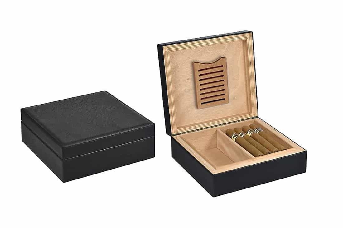 SCATOLA HUMIDOR PORTASIGARI UMIDIFICATORE LUBINSKI 40 SIGARI NOCE RIVESTITO IN VERA PELLE Q61PN040