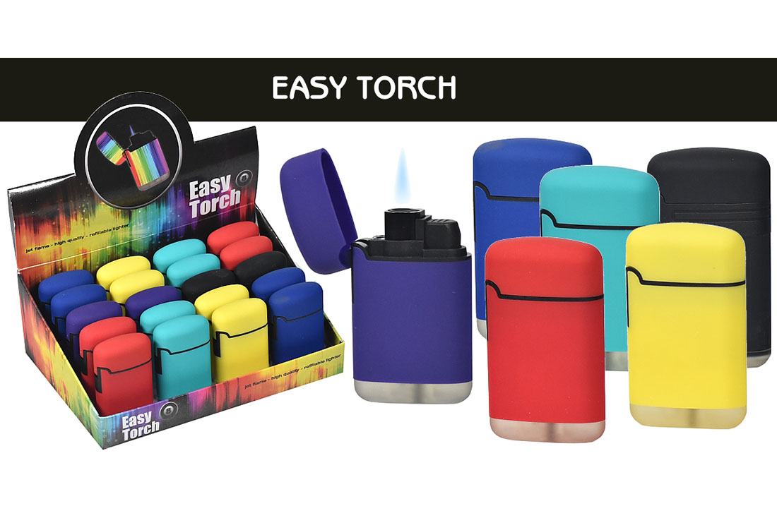 20 ACCENDINI EASY TORCH GOMMATO FIAMMA SINGOLA JET FLAME ANTIVENTO FLUO VARI COLORI WWJ100