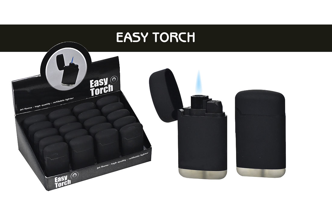 CONFEZIONE 20 ACCENDINI EASY TORCH 8 FIAMMA SINGOLA JET FLAME ANTIVENTO NERO WWJ111